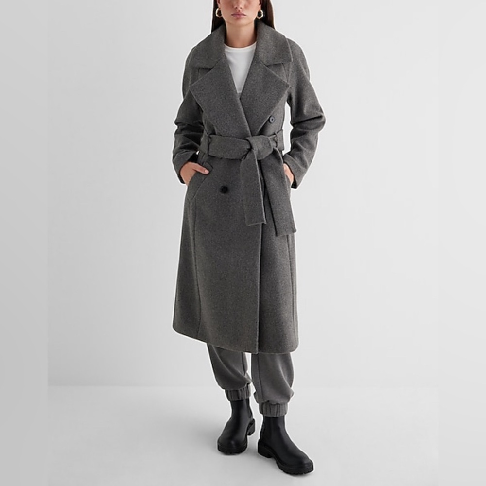 NWT Express Faux Wool Double Breasted Signature Wrap Coat - size Large - Picture 2 of 4
